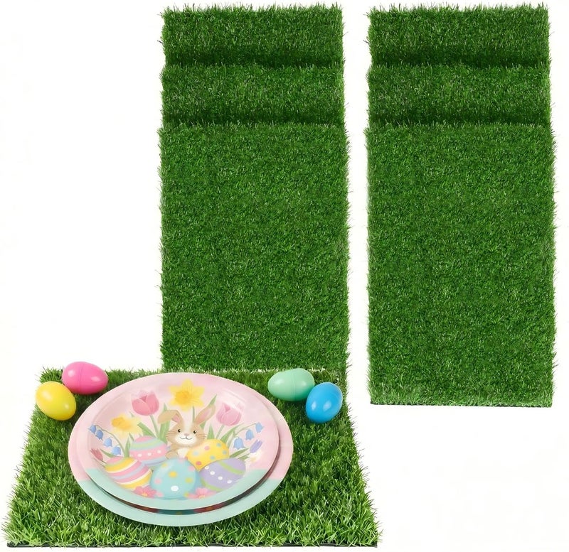 XLX TURF 6 Pack Artificial Grass Square Mats, 12"x18" Fake Grass Placemats for Easter Table Centerpiece, Realistic Synthetic Turf Patch for Football Golf Party Decor, Pet Dog Potty Grass, DIY Crafts - Image 1